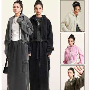 Hoodie Custom Logo <b>Fleece</b> Thick <b>Thermal</b> Crop Tops Double Zipper Solid Winter 100% Cotton Streetwear Breathable Plain Dyed - Product Image 6