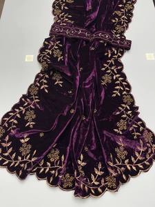 Designer Pure Soft Silk <b>Saree</b> in <b>Purple</b> Color with Beautiful Embroidery Work Sequence Border Pakistani Style for Wedding Parties - Product Image 3