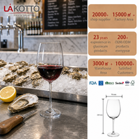 LAKOTTO Verre à vin en cristal transparent de 450 ml, bol arrondi pour service d'eau et de jus, verrerie en gros, logo personnalisé, partenaire