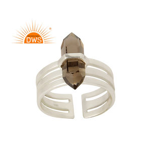 แหวนพลอยควอตซ์สโมควอทซ์สีเงินสเตอร์ลิงธรรมชาติสินค้ามาใหม่ผู้ผลิตเครื่องประดับตามสั่ง - Product Image 1