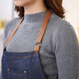 Delantales resistentes al aceite de cocina Delantal de algodón con cremallera a rayas con correas Delantal transpirable Ropa de trabajo resistente a la suciedad para mujer - Product Image 2