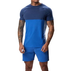 Conjunto de Dos Piezas de Verano para Hombre de Alta Calidad, Camiseta de Manga Corta con Cuello Redondo y Pantalones Cortos de Punto, Transpirable, de Algodón y Poliéster - Product Image 1
