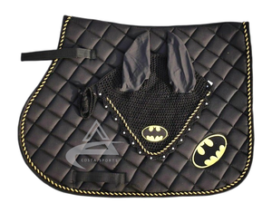 <b>Equestrian</b> Horse Black Saddle Pad Matching Bonnets Stylish Cotton Fabric Polycotton All-Purpose Saddle pad - Product Image 1