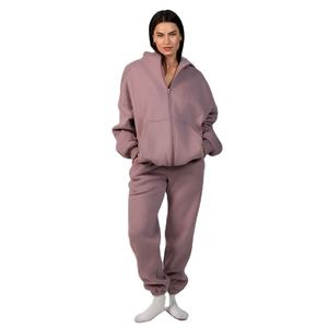 Surdimensionné Heavyweight Zipper Hoodie Jogger Femmes Hiver Respirant 400g Tissu 100% Coton Polaire Solide Motif - Product Image 3