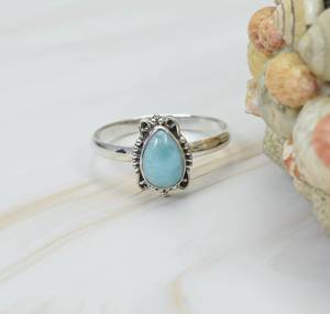Vente chaude Naturel Bleu Larimar Poire Coupe Lunette Réglage Anneau Pierre Précieuse 925 En Argent Sterling Larimar Poire Coupe Amour Femmes Rencontres - Product Image 1