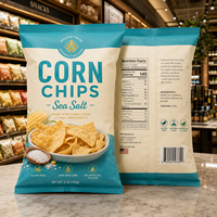 Sachet personnalisé à scellage arrière pour chips de maïs, emballage anti-humidité et anti-lumière pour snacks croustillants, conservation longue durée