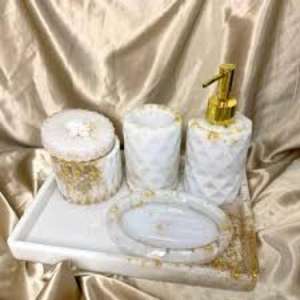 Ensemble de salle de bain contemporain en résine effet marbre sable et porte-brosse à dents au tarif le plus bas - Product Image 3