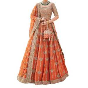 Тяжелая праздничная одежда Lengha Choli из богатого искусственного жоржета с вышитыми последовательными работами и индийской и пакистанской одеждой Dupatta