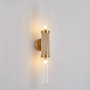 CastorSconna Modern Wall Lamp Warm White Copper Body with Marble Shade for Bedroom and Living Room Indoor Wall <b>Sconces</b> - Product Image 1