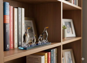 Ensemble de figurines de pingouins en verre soufflé à la main avec base rouge, décoration sur le thème des animaux - Product Image 3