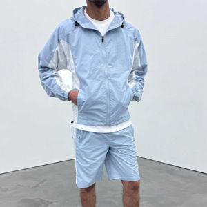 Ensemble de survêtement court deux pièces respirant pour homme avec veste coupe-vent à capuche pour l'hiver - Product Image 6