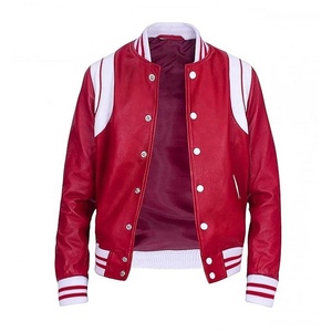 Chaquetas universitarias Letterman de alta calidad, cuerpo de lana, Mangas de cuero genuino, ropa de invierno, chaqueta Universitaria Inteligente y elegante de Color rojo - Product Image 1