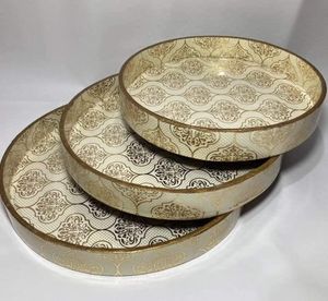 Juego de bandejas redondas de madera para servir con elegancia en cada servicio con esmalte impreso para decorar la cocina del hogar y la bandeja para servir en el restaurante - Product Image 4