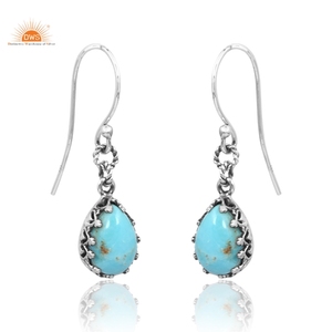 Meilleure vente Boucles d'oreilles pendantes en argent sterling naturel Kingman Turquoise Gemstone pour fabricant de bijoux pour femmes - Product Image 3