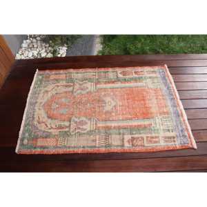 พรมตุรกี, พรมวินเทจขนาดเล็ก 2.6x4 ฟุต, พรมสีแดงน้ำเงินล้วน - Product Image 3