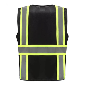 Gilet de sécurité personnalisé avec logo, bicolore, haute visibilité, fermeture éclair sur le devant, maille respirante, gilet noir avec poches, gilet de sécurité en maille pour homme - Product Image 2