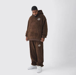 Novedades: Conjunto de chándal informal de otoño para hombre, 2 piezas, de felpa 100% algodón de alto gramaje, manga larga, pantalones acampanados, ecológico, con detalles laterales. - Product Image 1