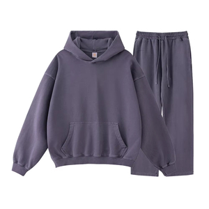 Conjunto de Sudadera con capucha y pantalones de chándal con lavado ácido desgastado, chándales personalizados holgados de gran tamaño, pantalones de chándal acampanados - Product Image 2