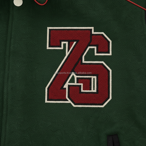 Veste universitaire en laine de haute qualité couleur vert foncé avec panneau noir contrasté veste universitaire avec logo de broderie personnalisé pour homme - Product Image 6