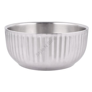 Stainless <b>Steel</b> Premium Heavy Striped <b>Bowl</b> with a Silver Color and Stylish Classic Design - Product Image 1