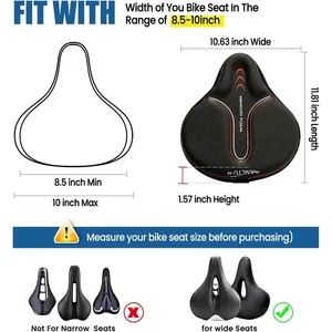 Asiento de Bicicleta Ancho y Grande, Cómodo, con Espuma Viscoelástica, Funda de Asiento de Bicicleta para Hombres y Mujeres, Asientos Acolchados Suaves para Ciclismo - Product Image 6