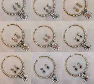 Luxe cuivre perlé collier de mariée boucle d'oreille ensemble Vintage émeraude pierre précieuse forme personnalisée fête mariage anniversaire cadeaux - Product Image 2