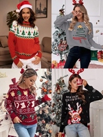 Pull de Noël tricoté Jacquard personnalisé de haute qualité motif flocon de neige renne chaud famille correspondant pull d'hiver