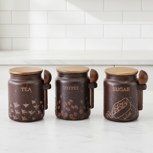 Premium Quality 3460989LB Nordic Design DURABLE PORCELAIN <b>CANISTER</b> WOOD LID &WOOD SPOON - Product Image 1