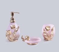 Ensemble de salle de bain en métal finition nickel de luxe, 3 pièces, avec motif de fleurs dorées pour la décoration moderne de la maison