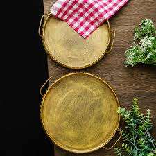 ถาดเสิร์ฟอาหารทองเหลืองเคลือบสีทองถาดเสิร์ฟอาหารเย็นดีไซน์ทันสมัยส่งตรงจากโรงงาน - Product Image 4