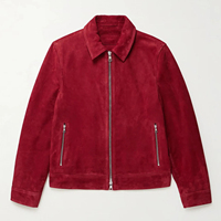 Jaket Kulit Suede Merah Burgundy Pria Custom Grosir dengan Dua Resleting dan Saku Samping, Mantel Streetwear
