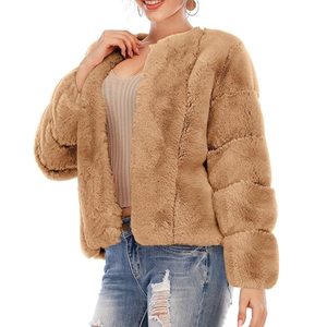 เสื้อโค้ทขนเทียมสำหรับผู้หญิงเสื้อแจ็คเก็ตขนปุยขนฟูเสื้อพาร์กาขนสั้นคอปกแขนยาวสำหรับฤดูหนาว - Product Image 2