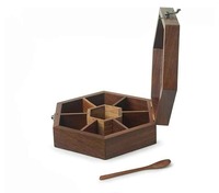 Especiero de Madera Maciza Marrón con 9 Compartimentos, Clásico, Hecho a Mano, con Tapa, Capacidad de 100 ml/Múltiples Opciones para Sal, Pimienta y Condimentos