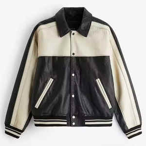 Impresión personalizada dos tonos 100% cuero Bomber Letterman chaqueta para hombres - Product Image 4