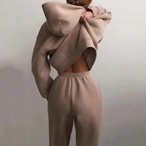 Survêtements d'automne et d'hiver en molleton pour femmes-Ensemble deux pièces-Sweatshirt à capuche-Sport Jogger - Product Image 2