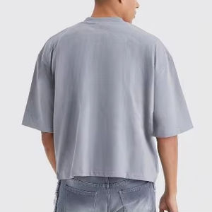 T-shirt oversize homme à épaules tombantes, col côtelé épais, impression de logo personnalisée, streetwear, coupe courte, 100% coton peigné - Product Image 2