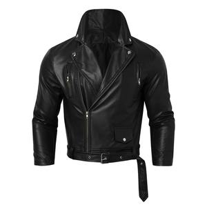 Pu cuero lona elegante hombres Otoño Invierno motocicleta montar chaqueta cremallera cordón cinturón a prueba de viento impermeable personalizable - Product Image 1