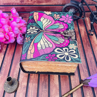 Diario de Cuero con Diseño de Mariposa, Hecho a Mano, 400 Páginas, Estilo Vintage, Grimoire, Libro de Hechizos con Sombras para Hombres y Mujeres