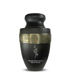 Personalized Human Cremation Urn for Adult Ashes Men Women Aluminum Urn with Name Date Design Black with Silver Rim Custom Size - Product Image 1