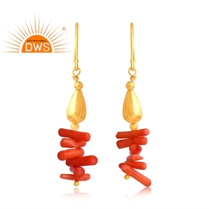 925เงินสเตอร์ลิงต่างหูพลอยสีชมพูประดับปะการังชุบทอง18K แบบห้อยต่างหูเงินสเตอร์ลิง - Product Image 4