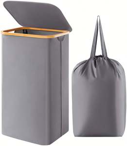 100L Laundry <b>Basket</b> with Lid Foldable Clothes Hampers with <b>Bamboo</b> Handles and a Removable Laundry Bag - Product Image 1