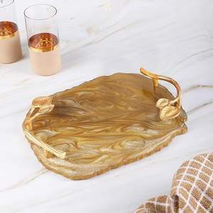 Colophane rectangulaire Style ange Plateau écologique peint à la main Feuille d'or Ustensiles de cuisine Aliments Fruits Plateau de service Meilleure vente - Product Image 1