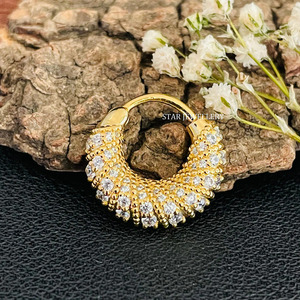 14K Solid <b>Gold</b> Natural Diamond Bridal Septum Piercing Fine Jewelry. - Product Image 4