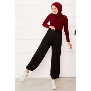 Pantalones Harem Negros de Corte Holgado con Puños Elásticos, Ropa Deportiva Modesta - Product Image 1