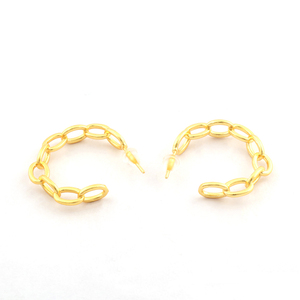 Chaîne à maillons ovales minimalistes cerceaux femmes mode bijoux unis demi cerceau circulaire boucle d'oreille en laiton plaqué or 18 carats cerceaux de déclaration - Product Image 4