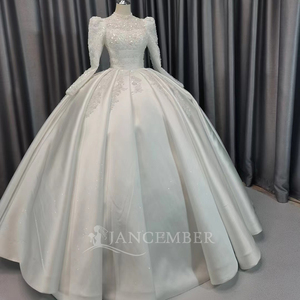 Robe de mariée en satin royal Jancember CM34, robe de mariée perlée, manches longues, robe de bal, vestido de novia, mariage, cathédrale, tenue de soirée - Product Image 4