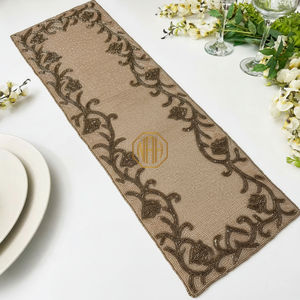 Handmade Modern Floral Embroidered Beaded <b>Table</b> <b>Runner</b> <b>and</b> <b>Placemat</b> Custom Colors by Manufacturer - Product Image 1
