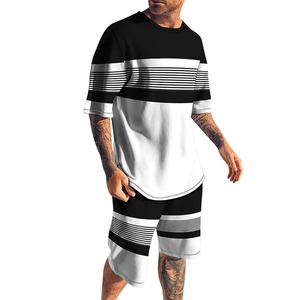 Ensemble short décontracté à manches courtes pour hommes, couleur unique, ensemble de survêtement solide, vêtements de marque pour hommes, ensemble 2 pièces - Product Image 2