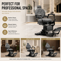 Fauteuil de Barbier Électrique Professionnel en Cuir PVC Gris Inclinable avec Repose-Pieds pour Salon de Coiffure Moderne