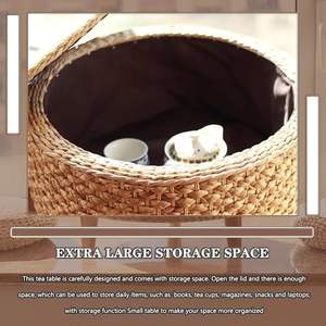 Handmade Japanese Style Round Center Coffee <b>Table</b> with <b>Rattan</b> Weaving Mango Wood Farmhouse Design Movable Feature - Product Image 2